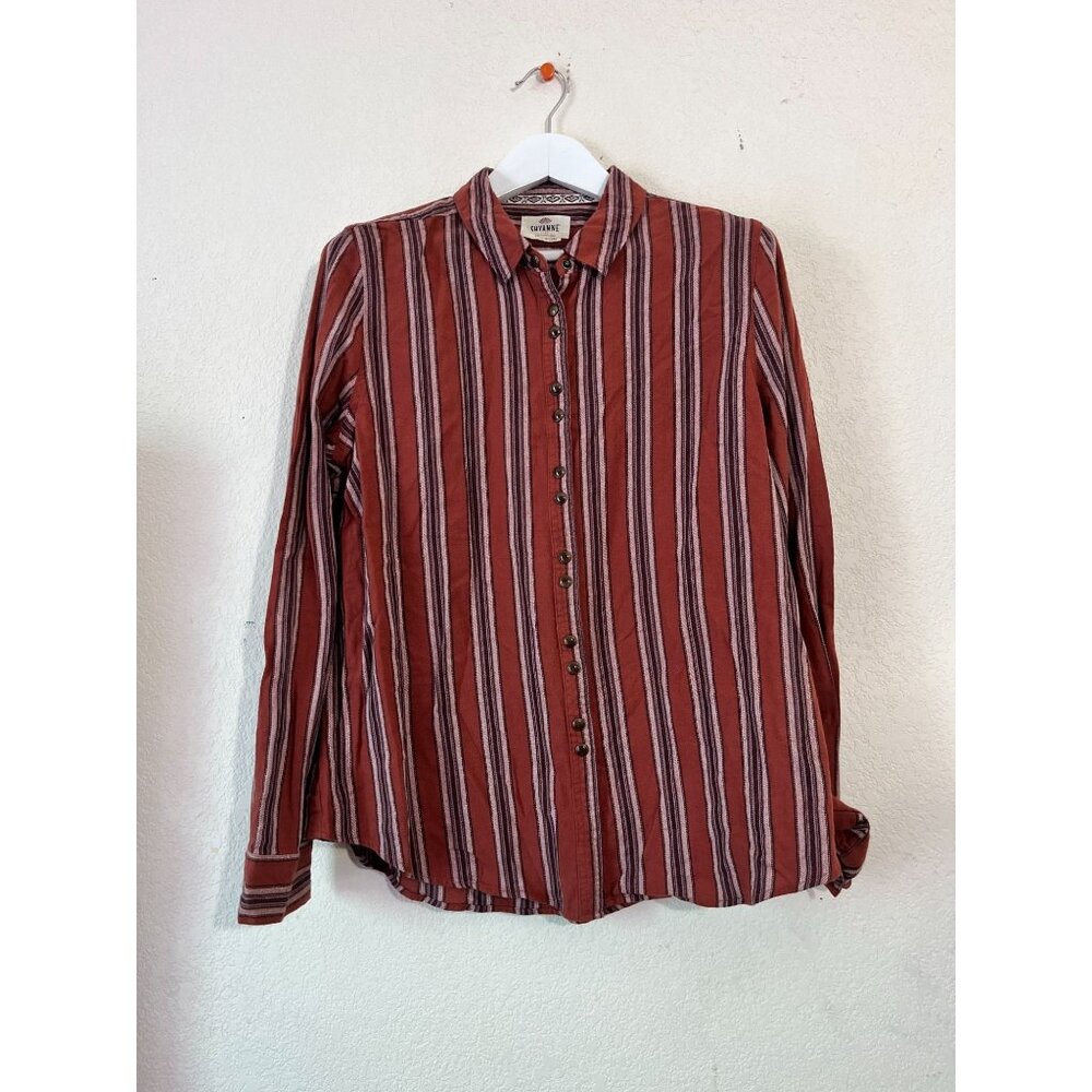 Shyanne Womens Striped Red Long-Sleeve Snap Button Shirt Large Cotton Casual